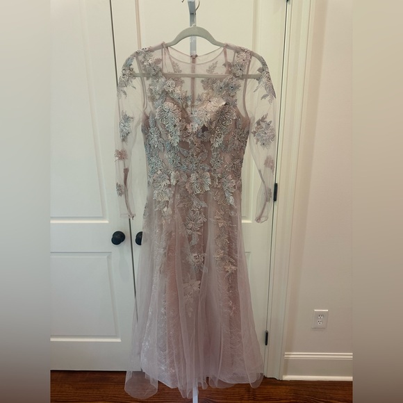 NWT Mac Duggal 30681 Sheer Neckline Illusion Sleeve Dress Sz 4 $598 - Picture 4 of 8